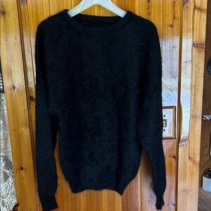 Cozy Black Fuzzy Crewneck Sweater